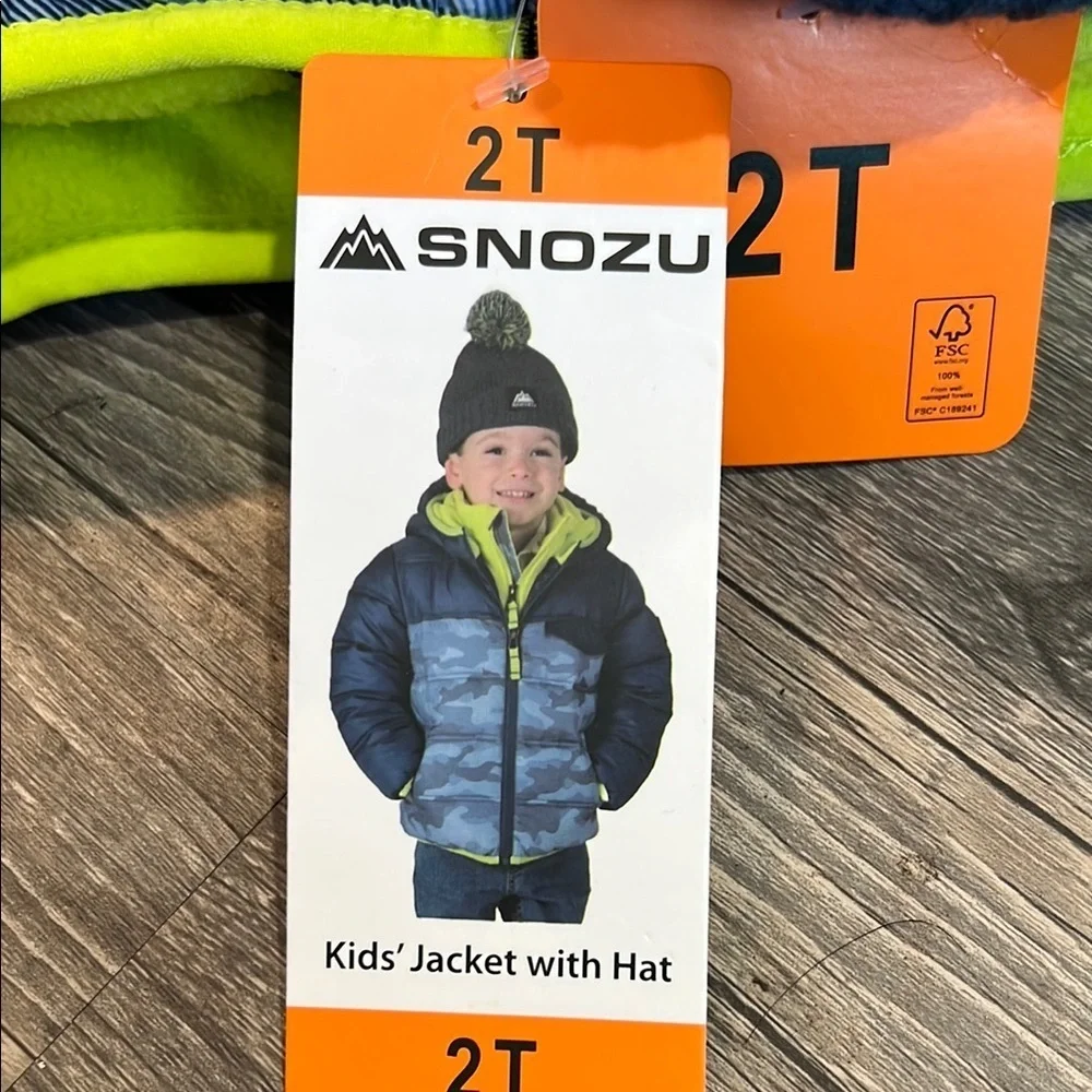 Snozu Kids Puffer Jacket with Hat - Blue and Green